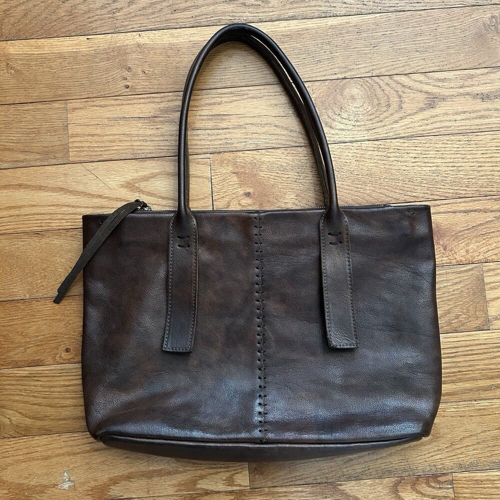 Tagliovivo Overlock Tote Bag Brown Leather Linen Lined 2016 No. 199 Italy